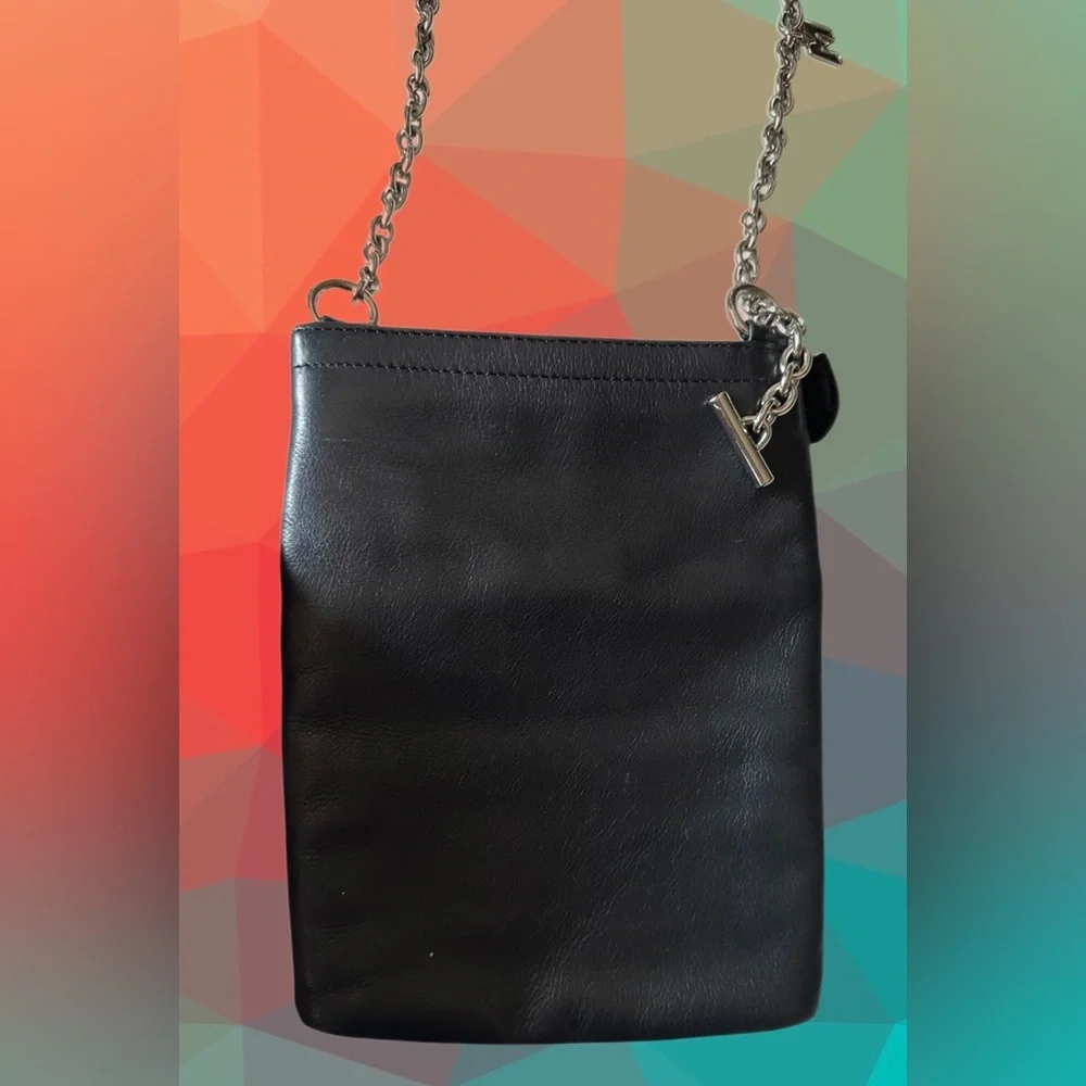 Marc Jacobs Black Leather Shoulder Bag with Silver Charm Logo Chain Strap